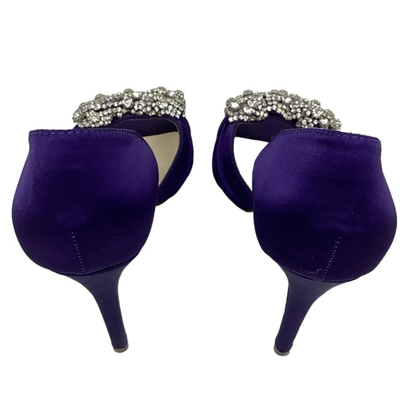 Betsey Johnson Gown Crystal Rhinestone Bow Stilettos Satin Purple - Picture 4 of 11